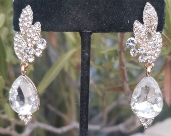 Wedding rhinestone earrings, bridal crystal earrings, wedding clip on earrings, rhinestone clip on earrings