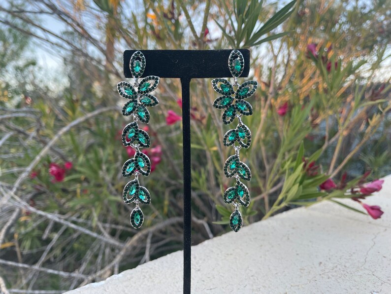 Emerald rhinestone earrings image 2