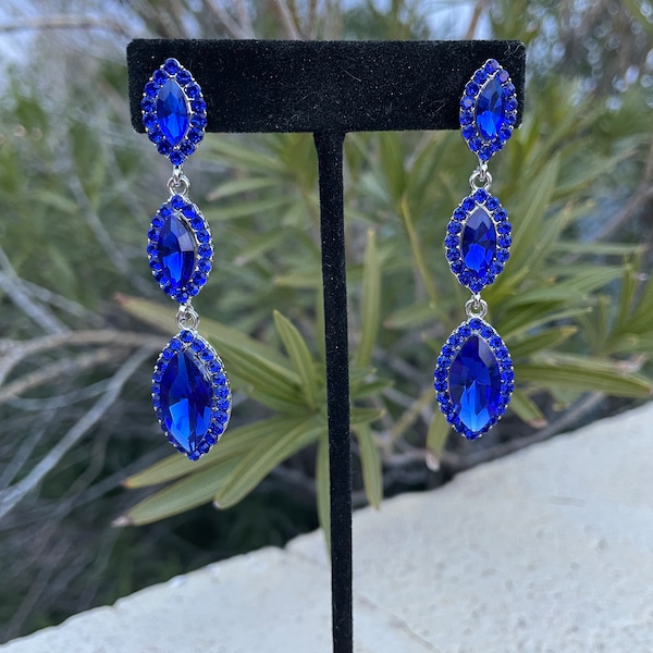 Cobalt blue prom earrings, Royal blue earrings, blue long earrings