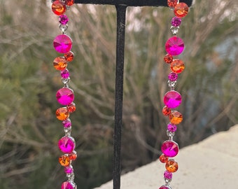 Fuchsia and orange rhinestone earrings