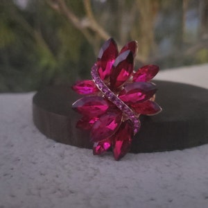Fuchsia rhinestone ring, magenta stretch ring