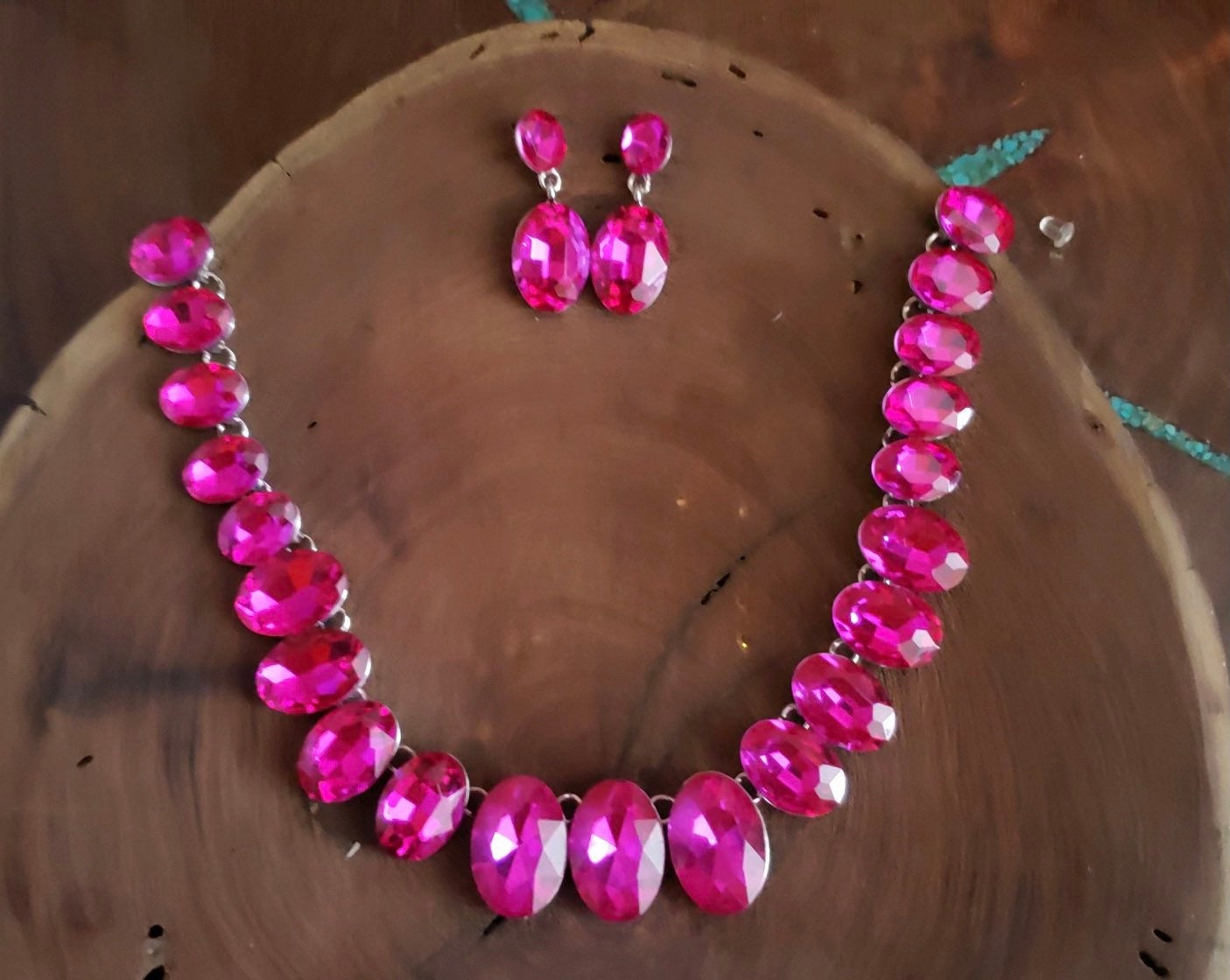Fuchsia Necklace and Earrings Set Hot Pink Crystal Necklace Etsy