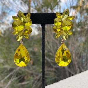Yellow clip on earrings, statement yellow clip on earrings