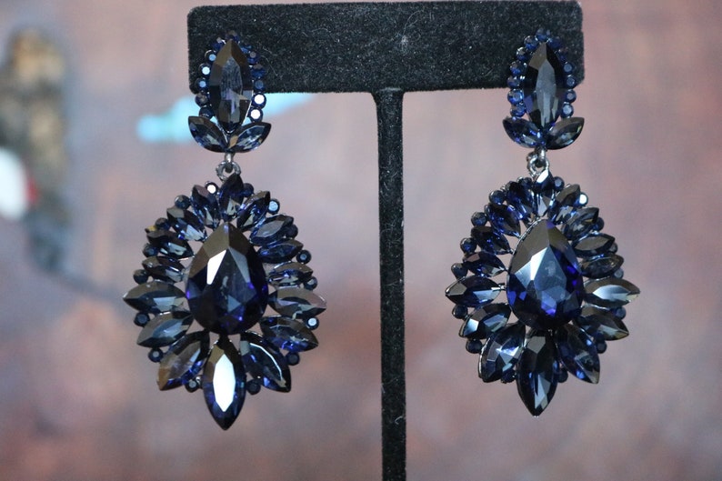 Navy Earrings Navy Prom Earrings Dark Blue Rhinestone Etsy