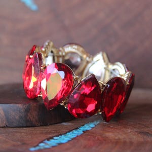 Red crystal bracelet, large crystal fuchsia bracelet, red rhinestone bracelet, thick AB bracelet, navy rhinestone bracelet