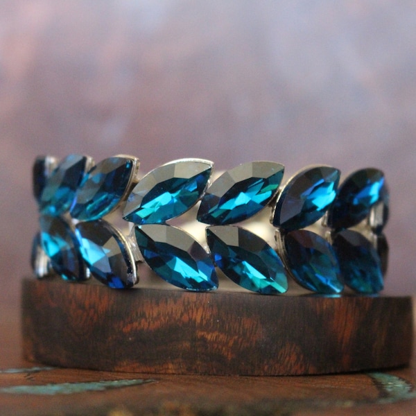 teal blue bracelet, teal rhinestone bracelet, blue zircon crystal bracelet, teal prom bracelet