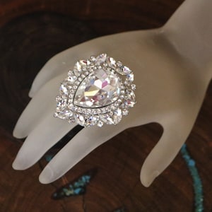 statement rhinestone ring, crystal stretch band ring, rhinestone fitness competition ring, large crystal pageant ring, extra large crystal