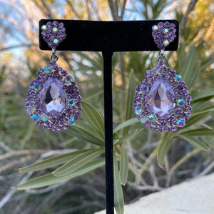 Light purple earrings, lilac rhinestone earrings, lavender prom earrings image 2