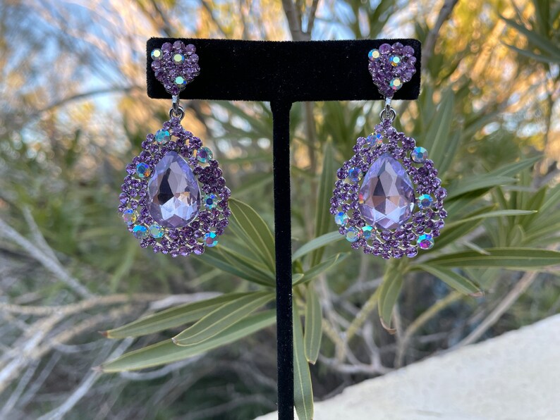 Light purple earrings, lilac rhinestone earrings, lavender prom earrings image 2