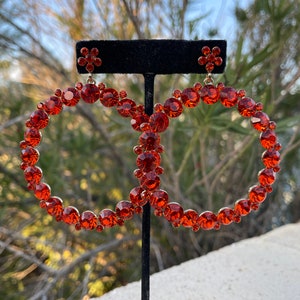 Orange hoops, orange rhinestone hoop earrings