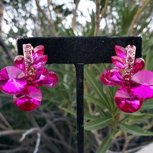 Fuchsia clip on earrings, fuchsia prom clip on earrings, hot pink stud clip earrings