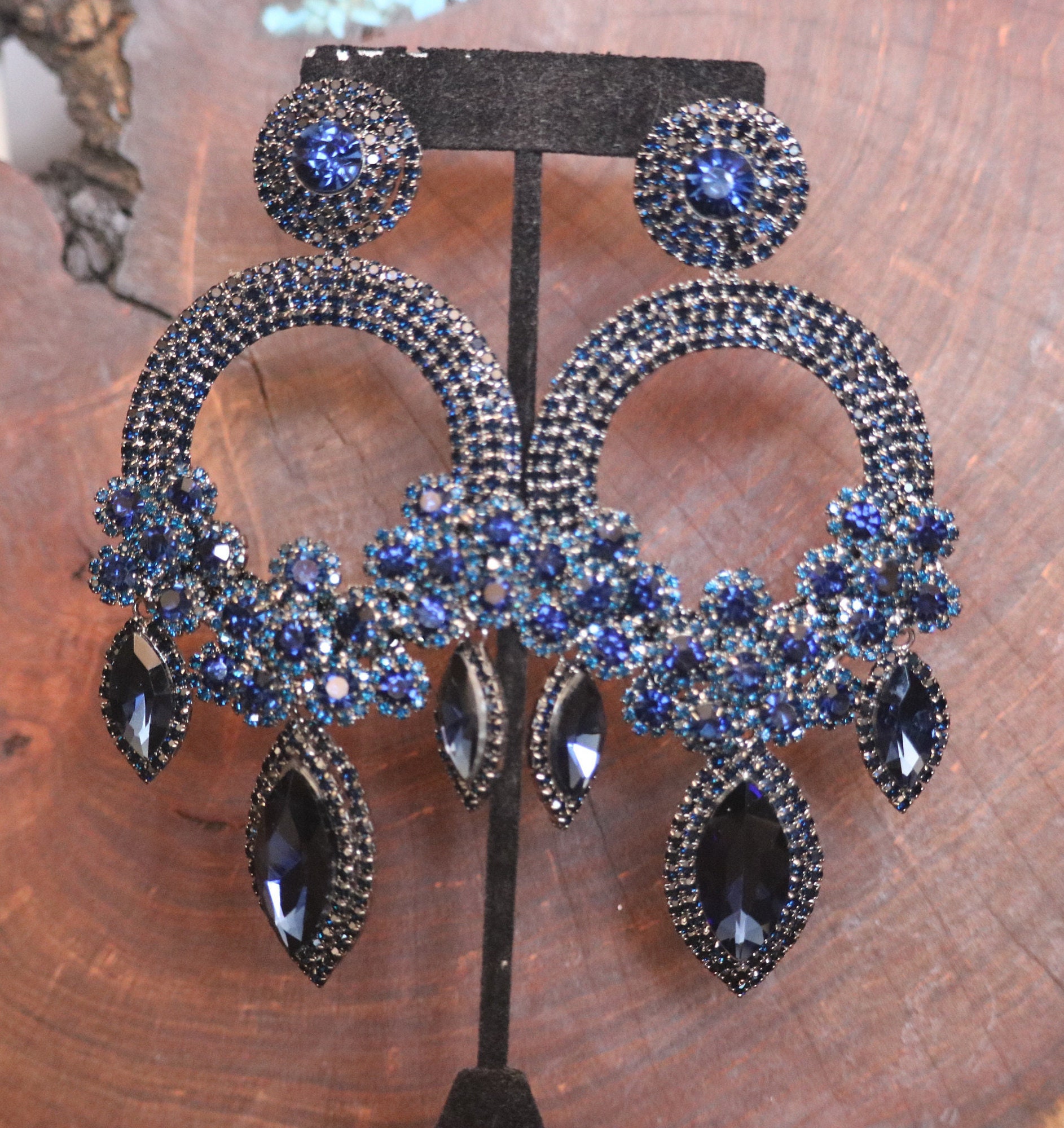 Oversized Navy Earrings, Huge Navy Blue Rhinestones Earrings, Extra Large  Navy Rhinestone Earrings, Extra Wide Chandelier Earrings, Pageant -   Israel