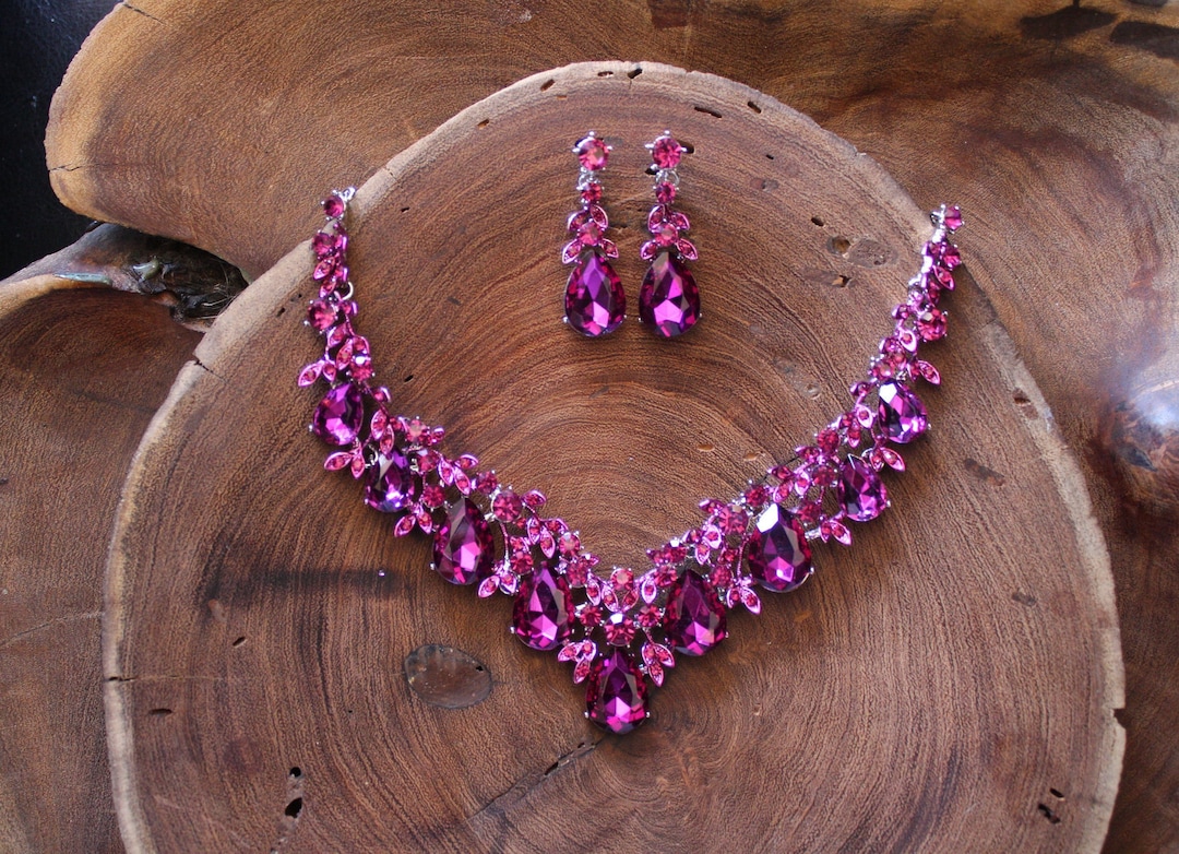 Fuchsia Necklace and Earrings Set, Fuchsia Bridesmaid Necklace Set, Fuchsia Bridesmaid Jewelry