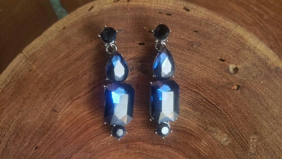 Navy Long Rhinestone Earrings, Montana Blue Crystal Navy Earrings