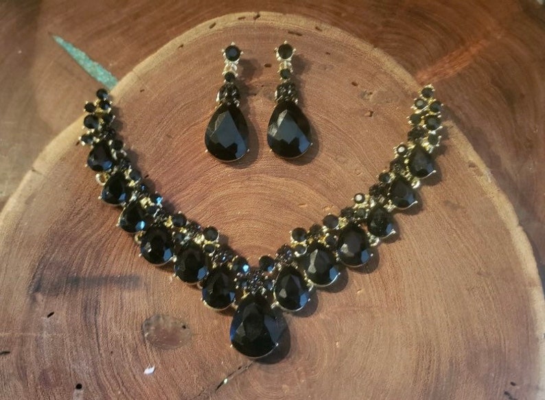 black necklace set black and gold rhinestone necklace set