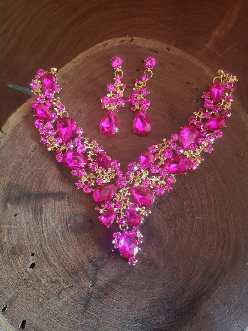 Fuchsia Necklace Fuchsia Necklace and Earrings Set Hot Pink Etsy