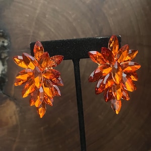 large orange clip in earrings, orange clip on studs