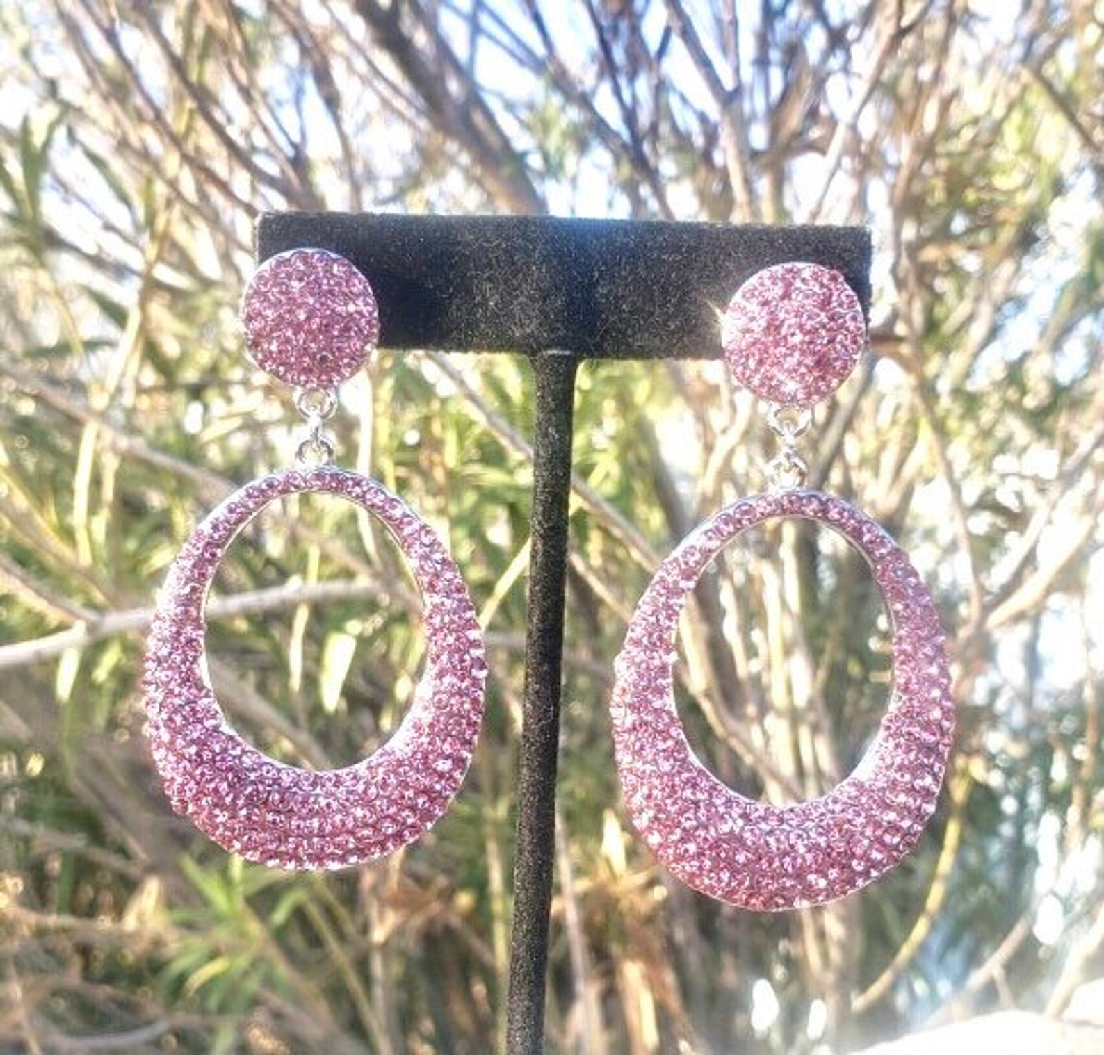 Light Pink Rhinestone Earrings Blush Pink Earrings Pink Prom Etsy New