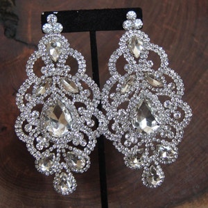 oversized crystal chandelier earrings, huge rhinestone earrings, statement clear crystal earrings, large rhinestone pageant earrings image 2