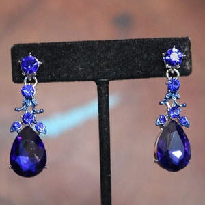 blue bridal earrings, royal blue dangle earrings, dark blue prom earrings, royal blue bridesmaid earrings