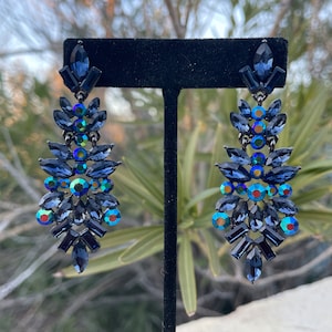 Navy ab earrings, navy and iridescent crystal earrings, navy blue prom earrings