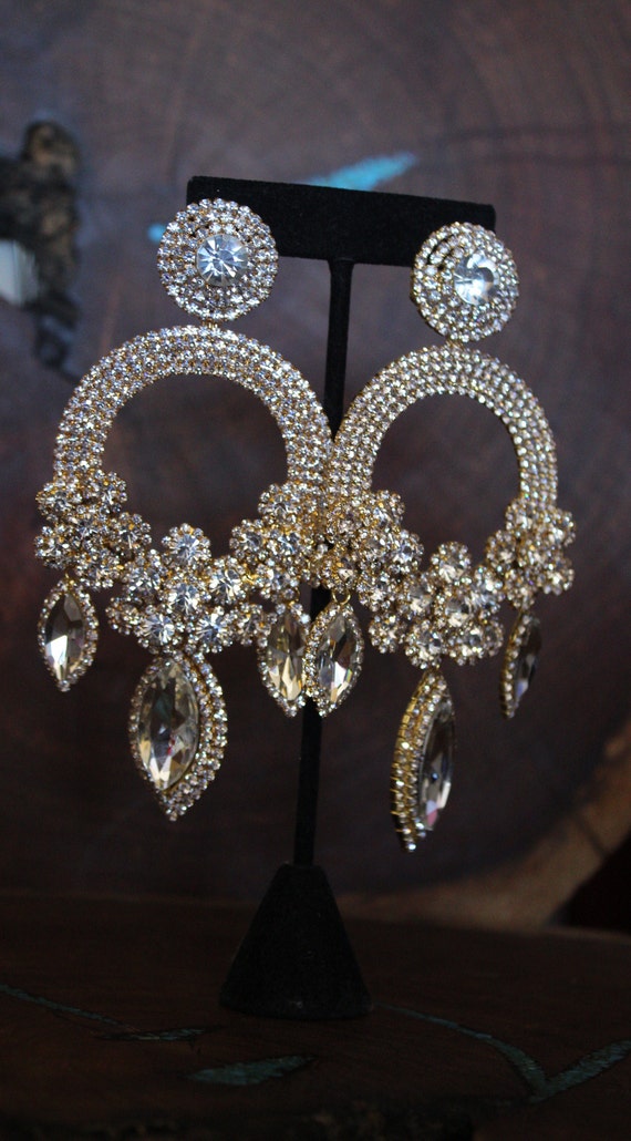 Oversized Rhinestone Earrings Extra Large Clear Crystal Earrings