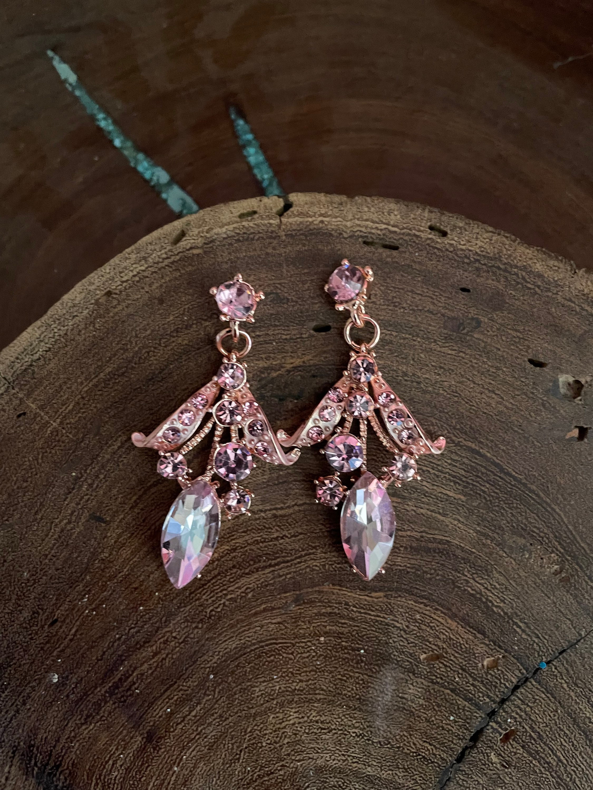 Pink Necklace and Earrings Set, Light Pink Crystal Necklace