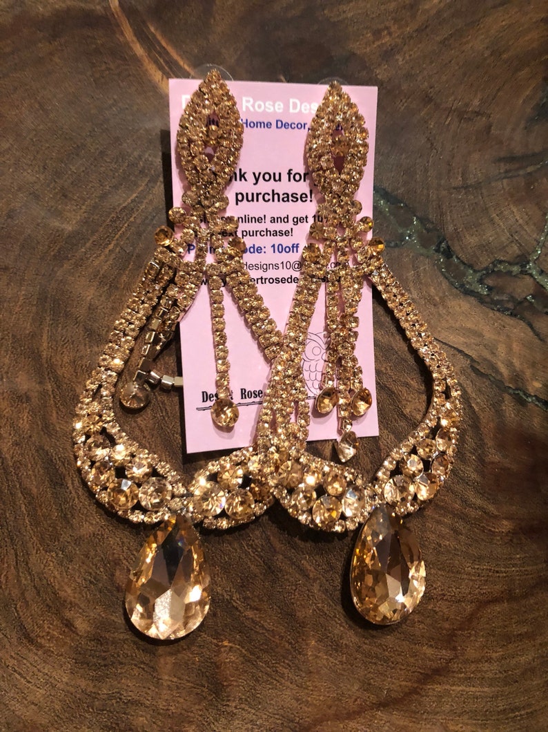 Rose Gold Chandelier Earrings, rose gold large crystal earrings, rose gold rhinestone pageant earrings, rose gold extra long clip on earring image 4