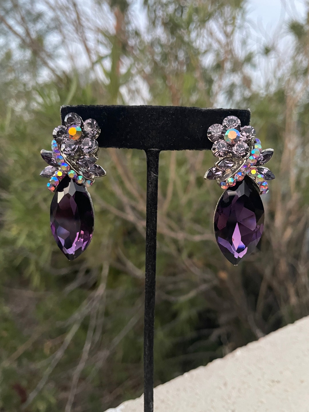 Amethyst Purple Clip on Earrings, Lavender Ab and Amethyst Crystal ...