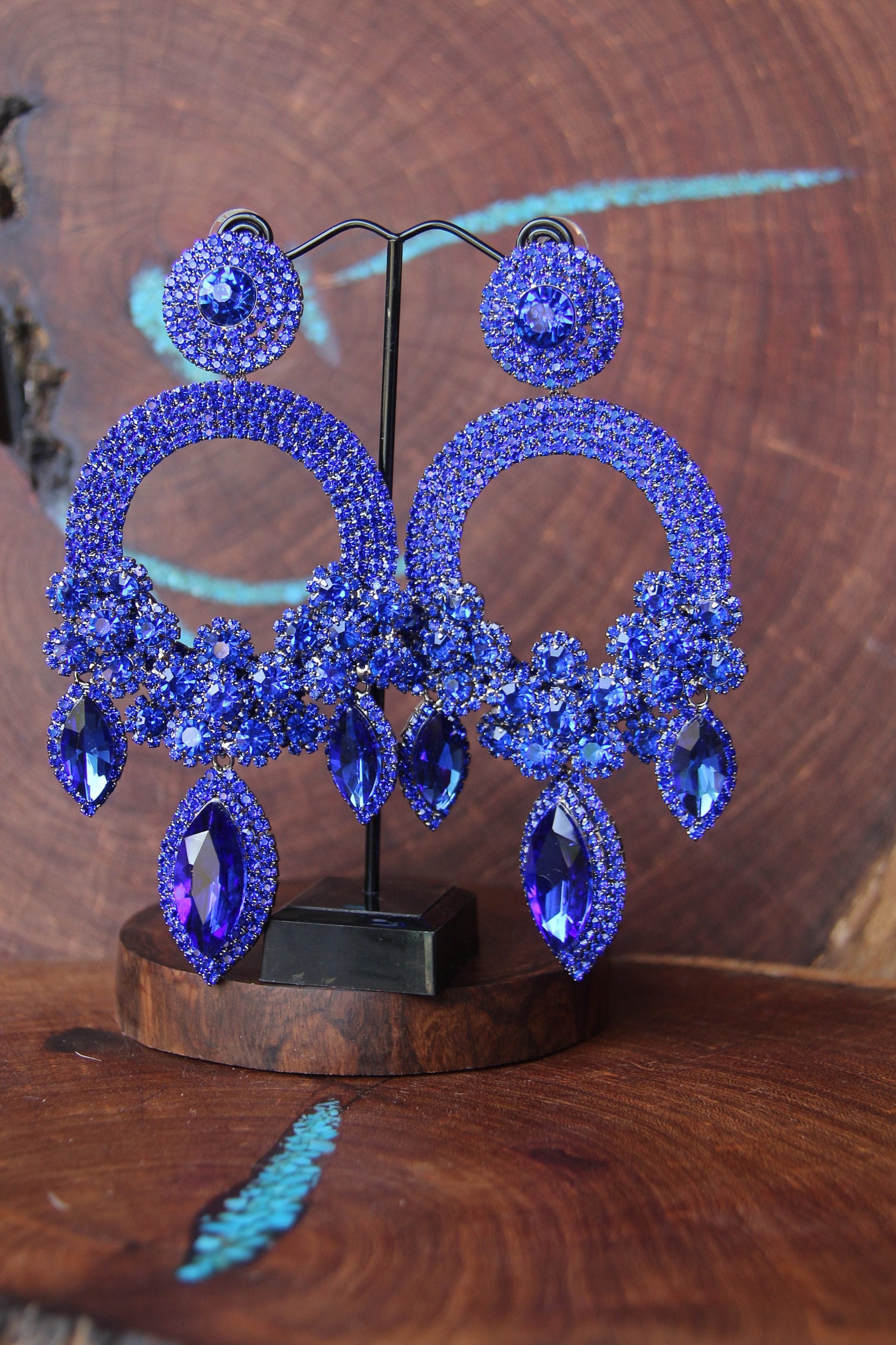 Royal blue pageant earrings clearance