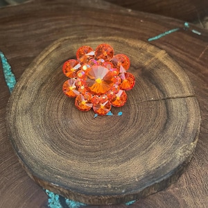 orange rhinestone ring, statement orange ring, orange ab stretch ring, oversized orange iridescent ring
