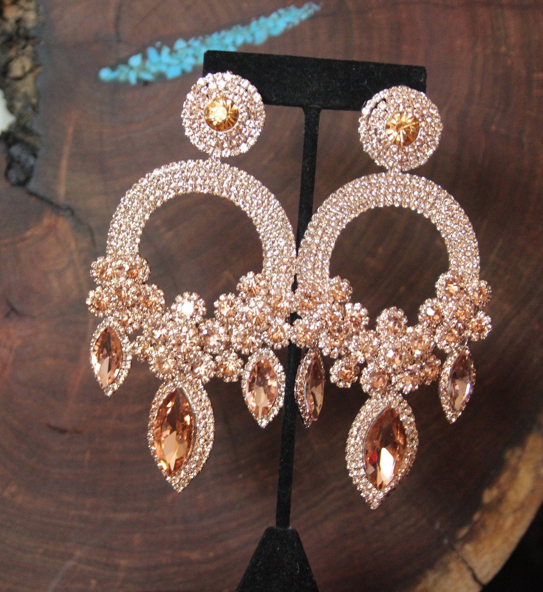 Oversized Rose Gold Earrings Extra Large Rose Gold Crystal 