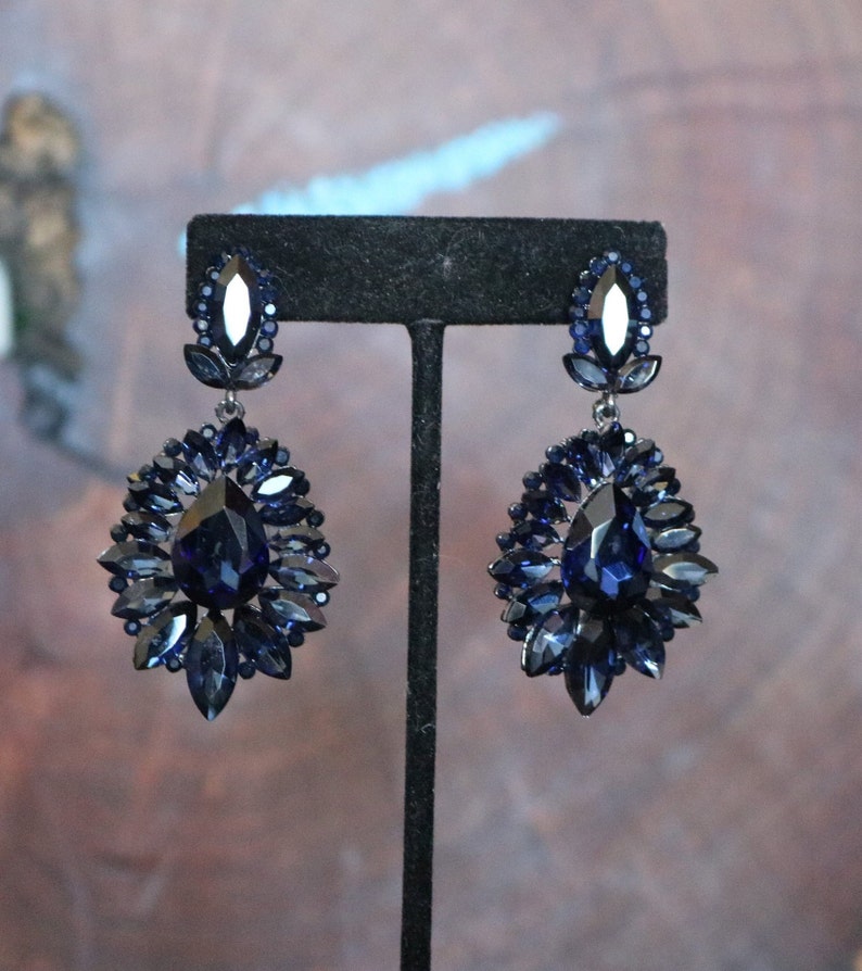 Navy Earrings Navy Prom Earrings Dark Blue Rhinestone Etsy