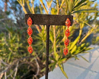 Orange rhinestone earrings