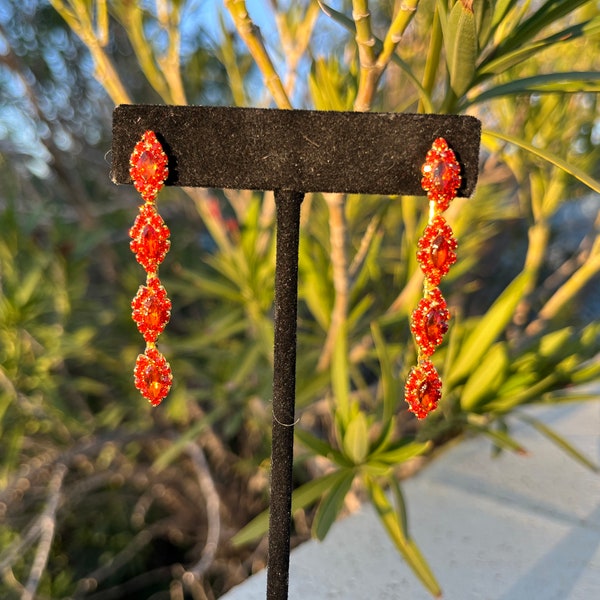 Orange rhinestone earrings