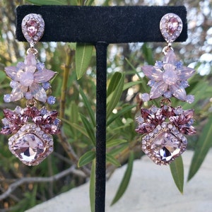 Pink earrings, light pink rhinestone earrings, pastel pink bridal earrings, opal pink pageant earrings