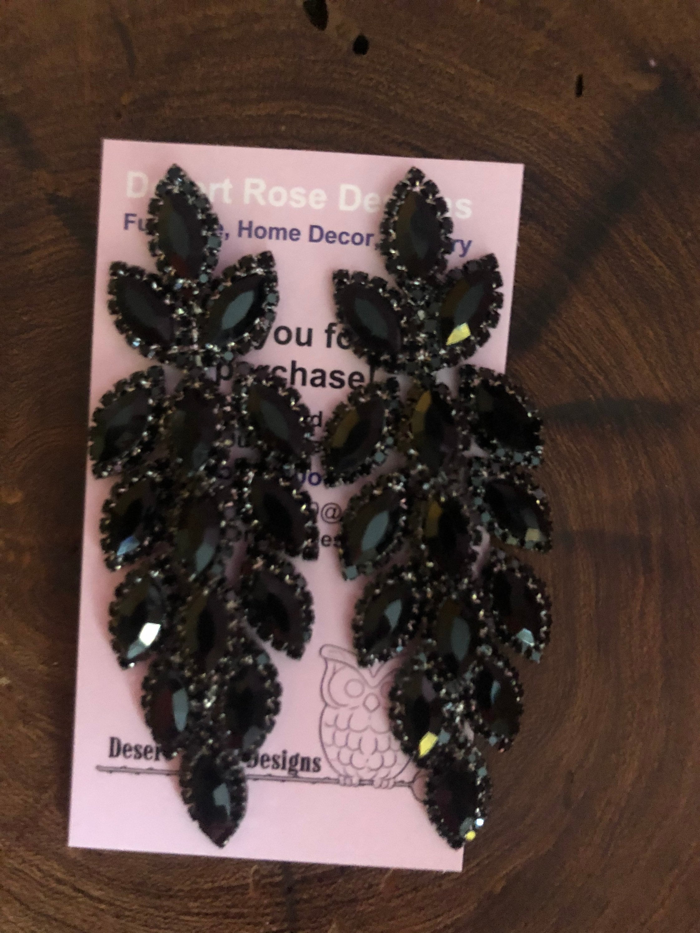 Black Earrings, Black Rhinestone Earrings, Black Crystal