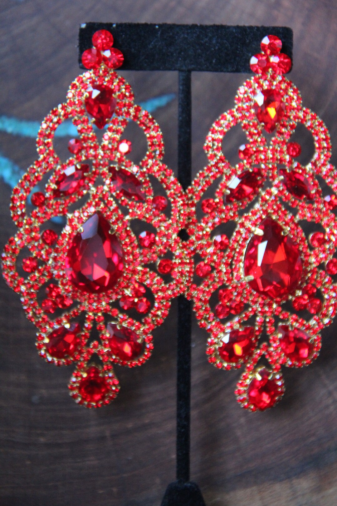 Large Red Earrings, Red Oversized Pageant Earrings, Red Large Chunky Earrings, Red Statement