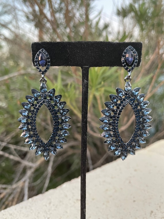 Dark blue rhinestone earrings navy earrings Montana blue earrings