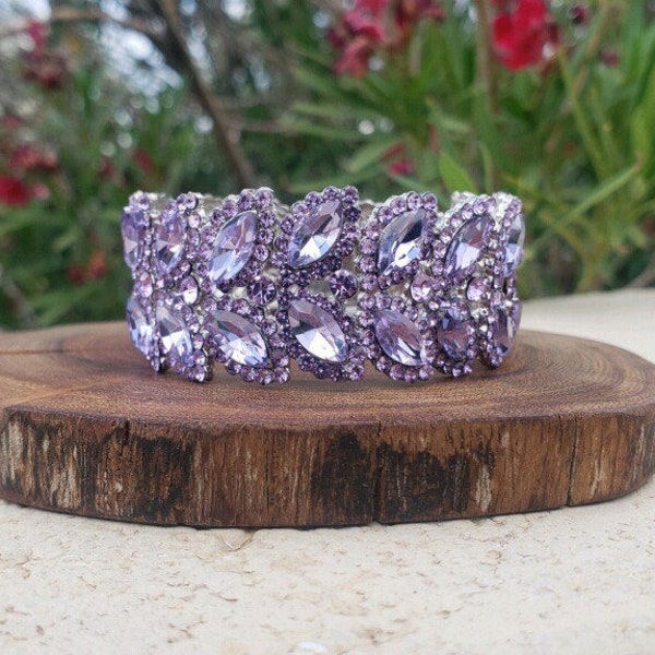 Lilac bracelet, lavender crystal bracelet, light purple bracelet, lilac rhinestone prom bracelet