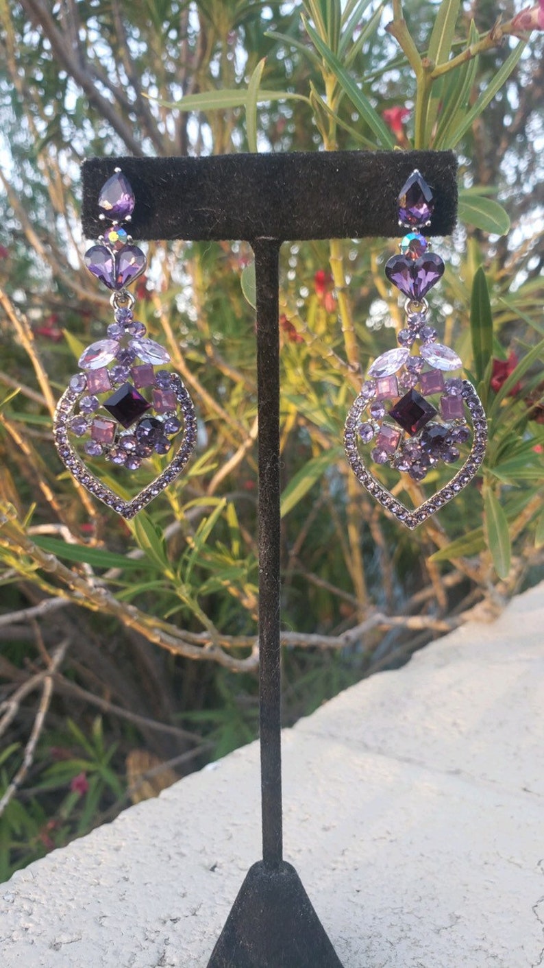 purple evening earrings Purple rhinestone earrings lilac crystal earrings purple prom earrings lavender earrings