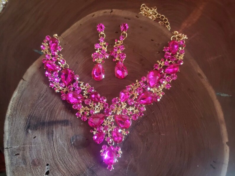 Fuchsia necklace fuchsia necklace and earrings set hot pink Etsy