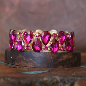 fuchsia bracelet, hot pink bracelet, fuchsia prom bracelet, hot pink bridal bracelet, pink crystal pageant bracelet, pink stretch bracelet image 2