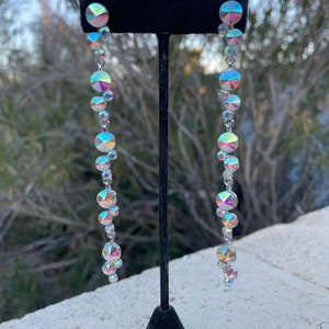 Boucles d&#39;oreilles longues ab en strass, boucles d&#39;oreilles clip aurore boréale
