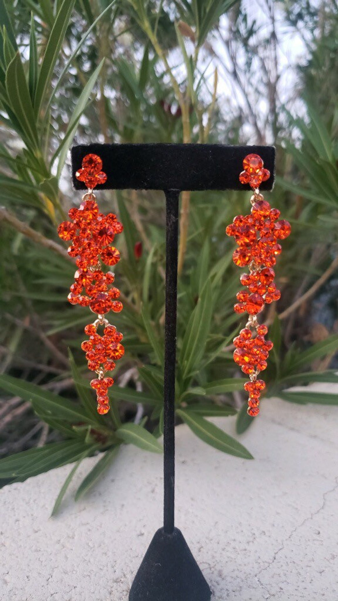 Orange Earrings, Orange Prom Earrings, Orange Rhinestone Earrings