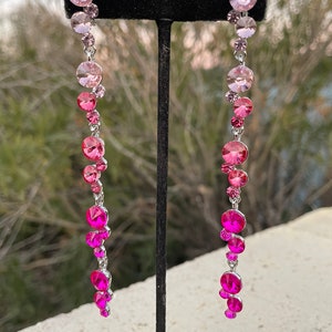 Pink ombré rhinestone earrings, pink mix long earrings