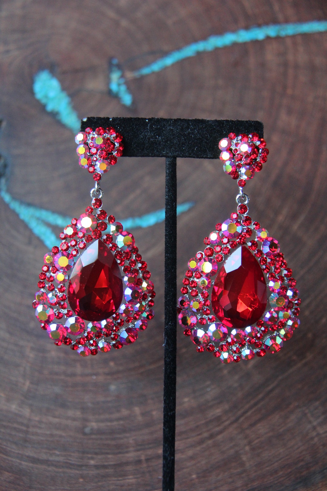 Red Earrings Red Rhinestone Earrings Red Chunky Earrings - Etsy
