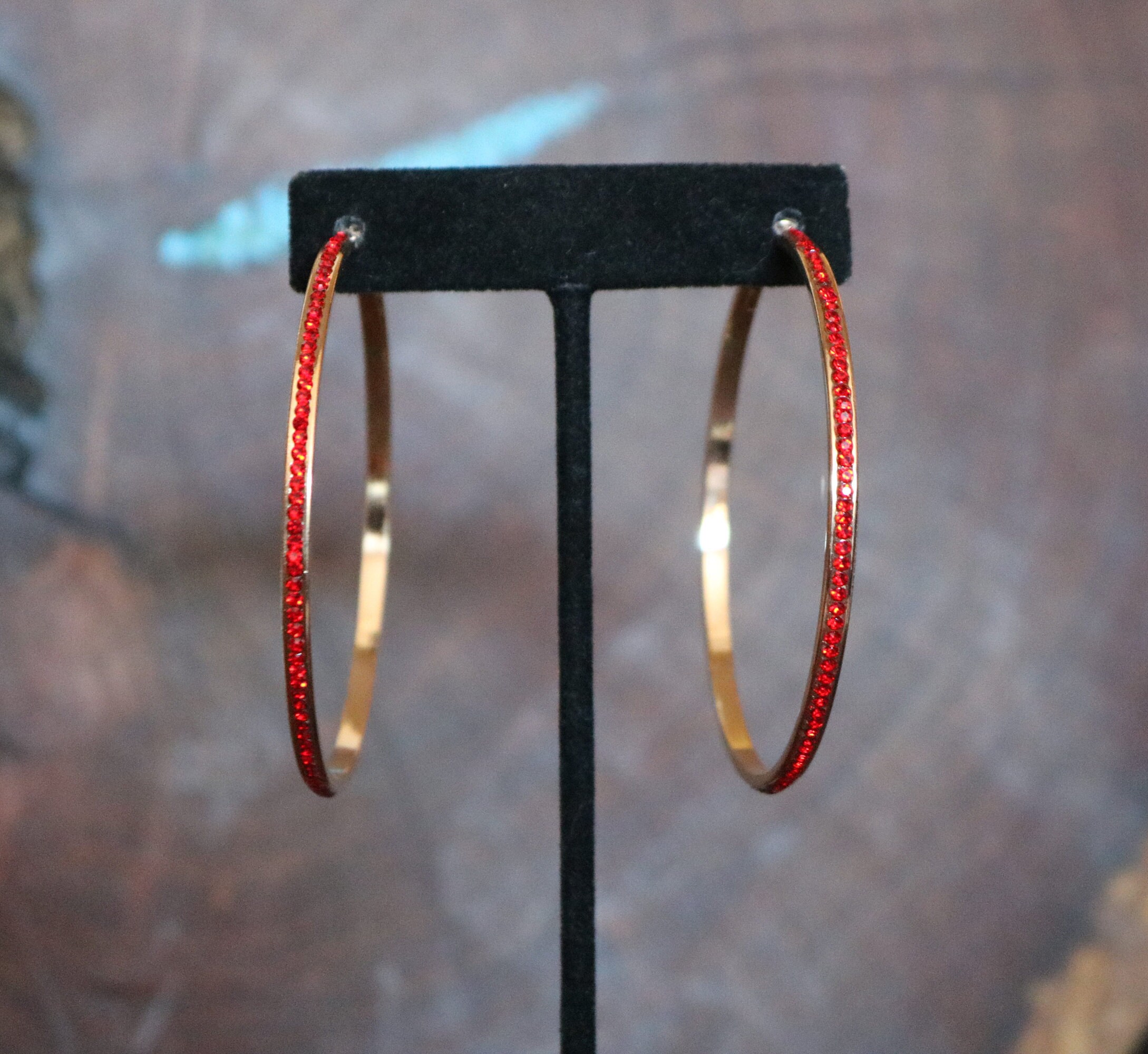 Red Hoop Earrings, Red Rhinestone Hoops, Red Long Hoops - Etsy