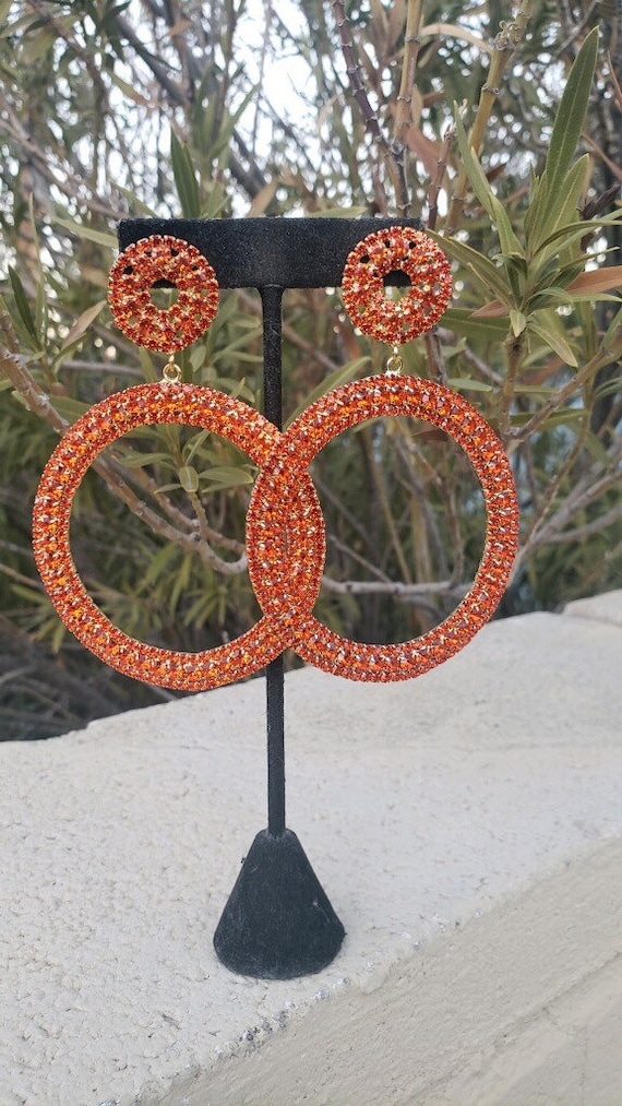 Orange Hoop Earrings Orange Oversized Hoops Orange Statement