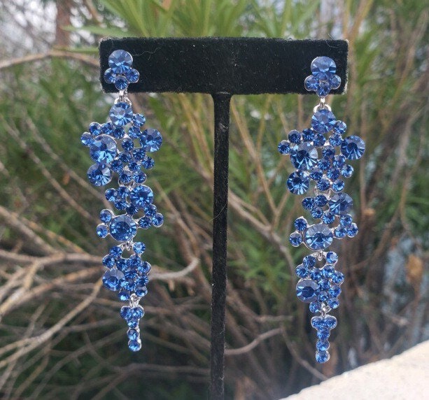 Light Blue Earrings Baby Blue Earrings Blue Rhinestone Etsy
